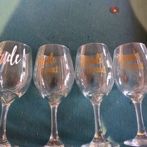 Bride, 3 Bride Squad, Mom Groom, Grandmother of Groom Wine Glasses
